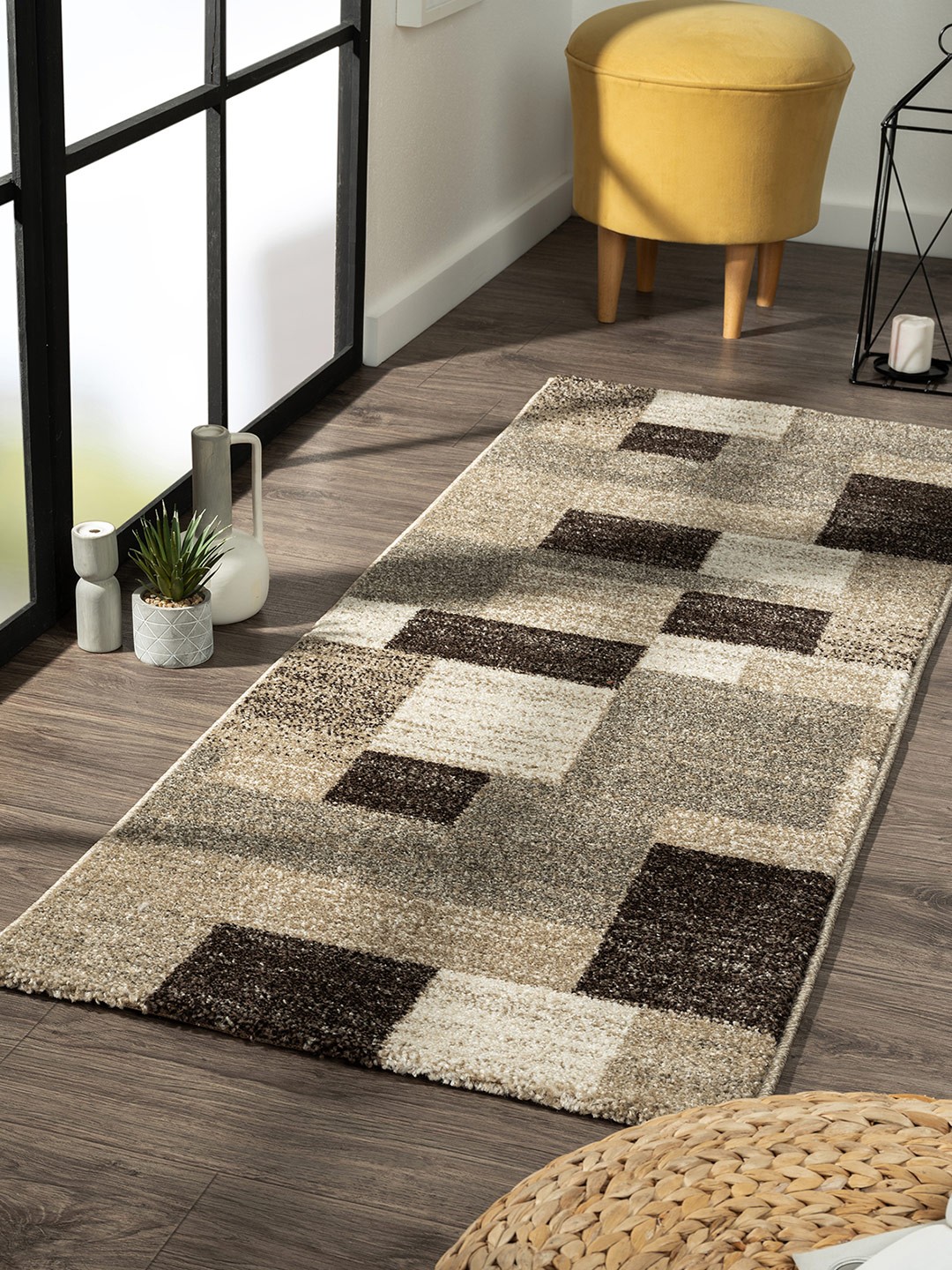 

OBSESSIONS Beige Geometric Bedside Runners