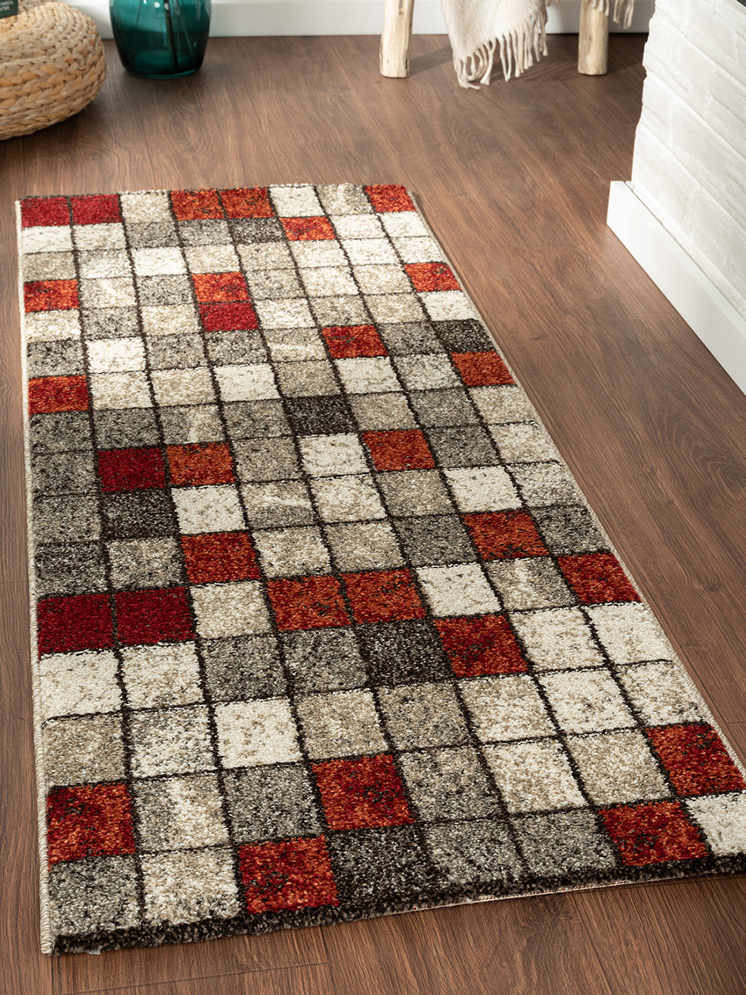 

OBSESSIONS Rust & Off White Geometric Polypropylene Runner