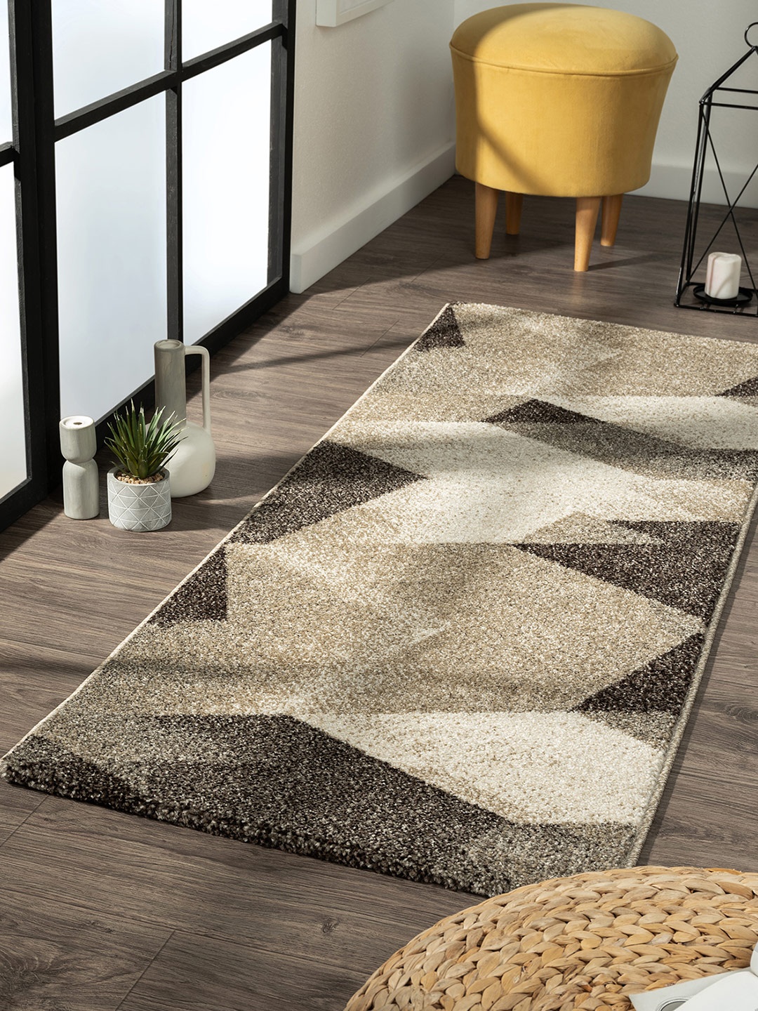 

OBSESSIONS Charcoal Grey & Beige Abstract Bedside Runners