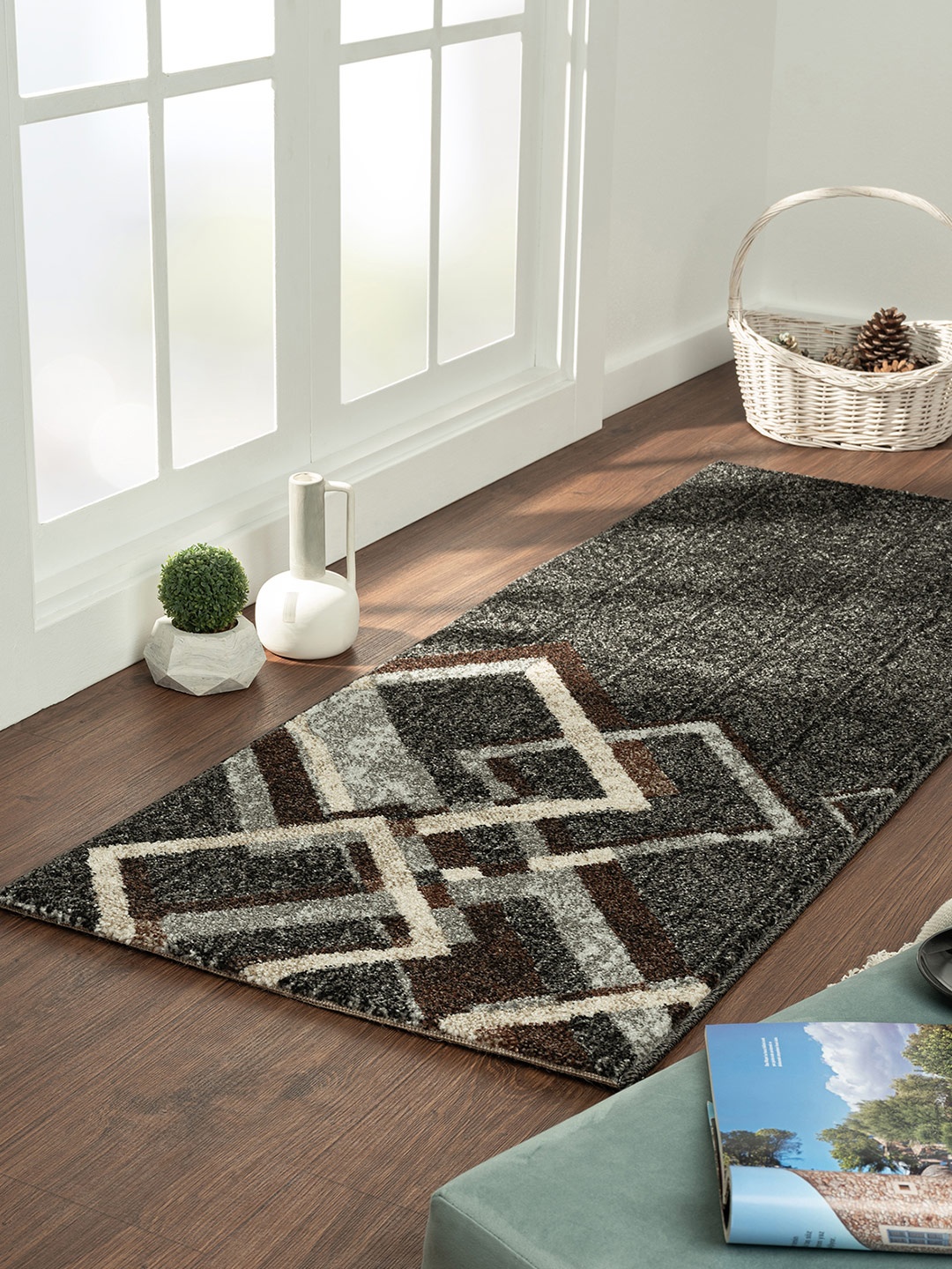 

OBSESSIONS Brown & Beige Geometric Bedside Runners