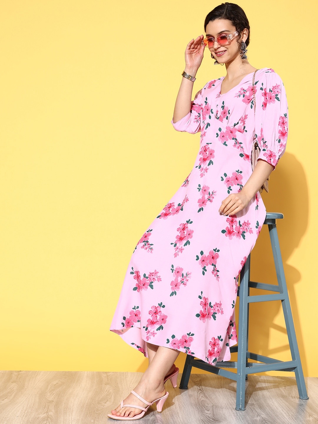 

Moda Rapido Pink Floral Print A-Line Midi Dress