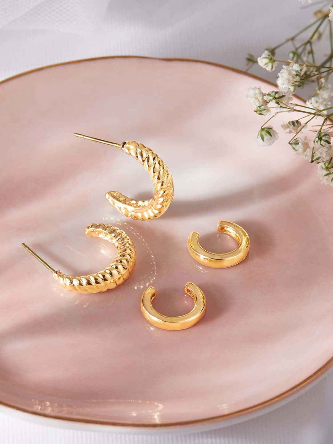 

Rubans Voguish Set Of 2 Gold-Toned 22k Gold Plated Classic Half Hoop Earrings