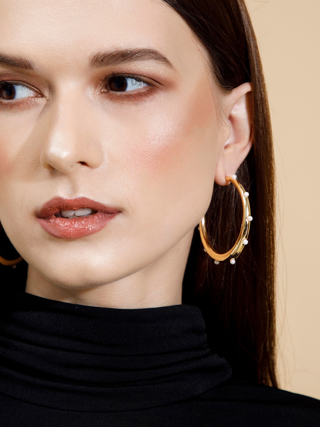 

Rubans Voguish 18K Gold Plated Pearls Studded Hoop Earrings in Gold Tone
