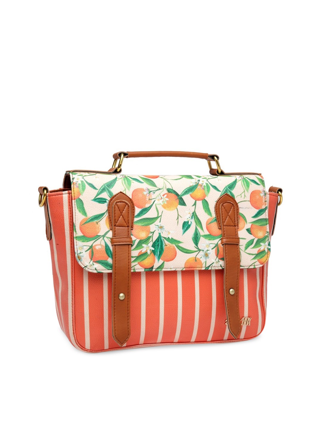 

BandBox Brown Floral Printed PU Structured Satchel