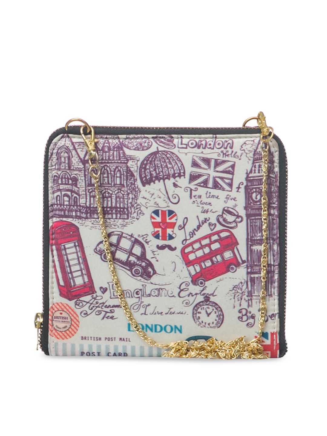 

BandBox Women Purple Printed PU Structured Sling Bag