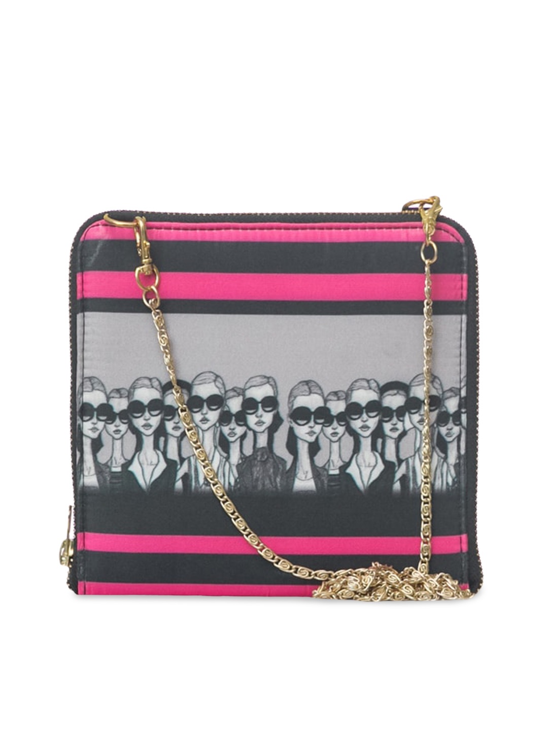 

BandBox Women Black & Pink Printed PU Structured Sling Bag