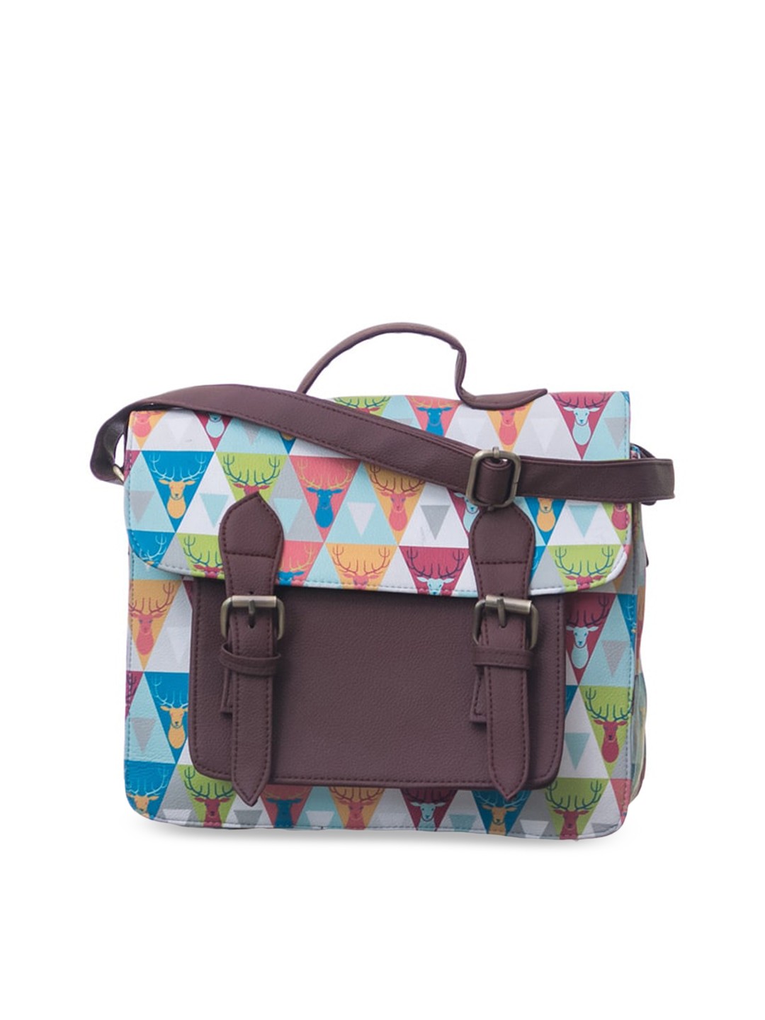 

BandBox Women Blue & Brown Geometric Printed PU Shopper Satchel