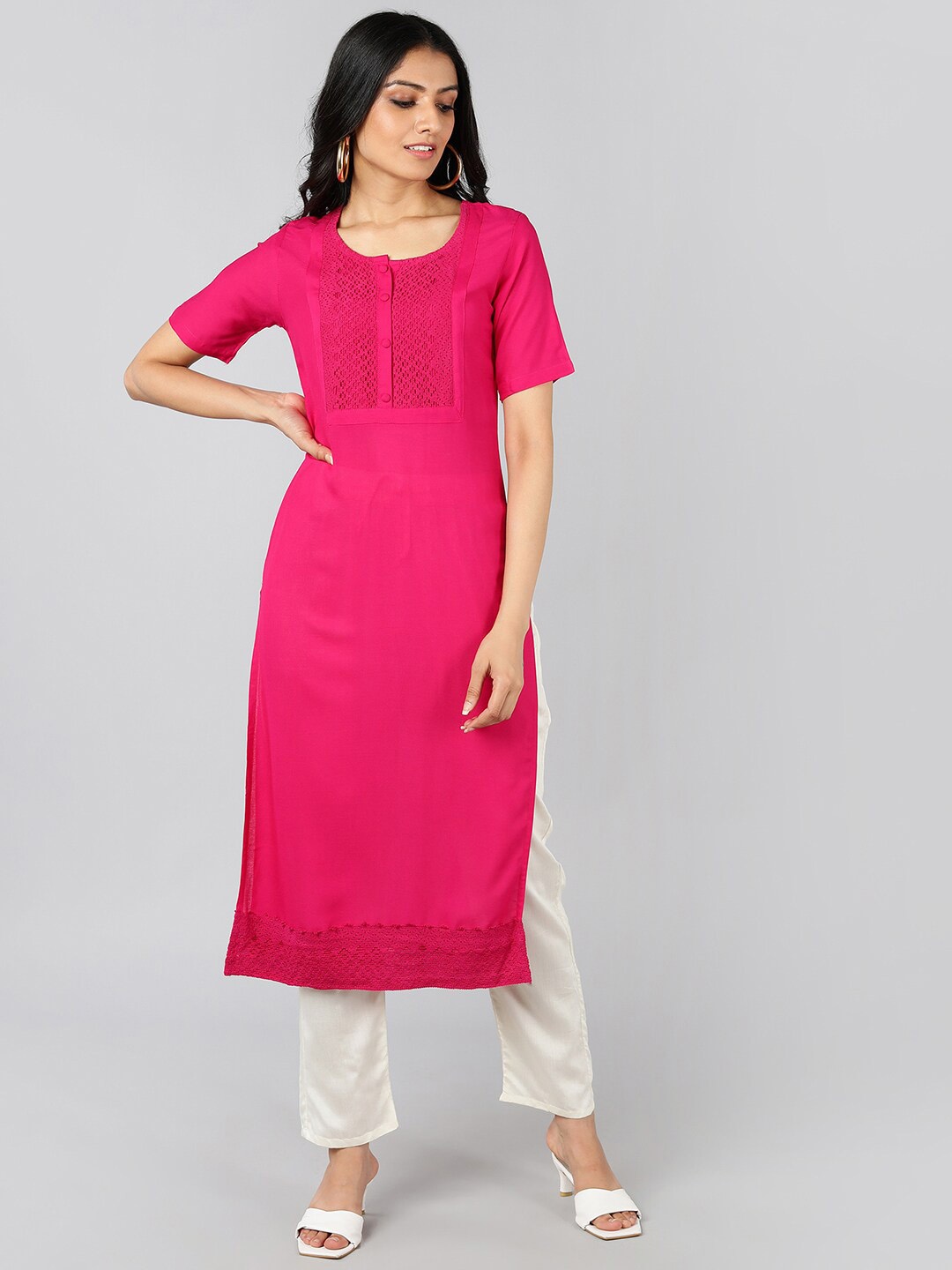 

Jaipur Folk Women Pink Lace Pastels Kurta