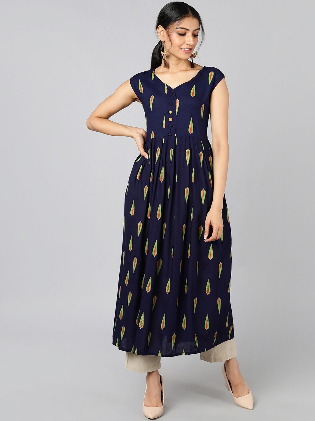 

Jaipur Folk Women Blue Geometric Striped Anarkali Kurta