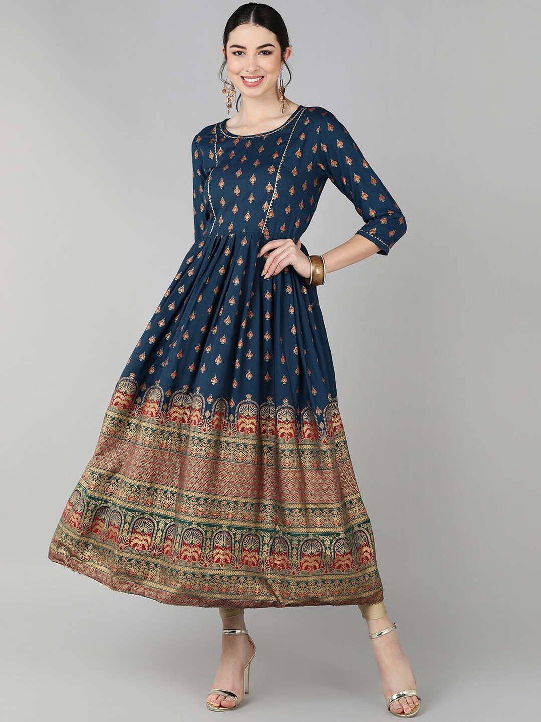 

Jaipur Folk Women Blue Ethnic Motifs Printed Anarkali Kurta