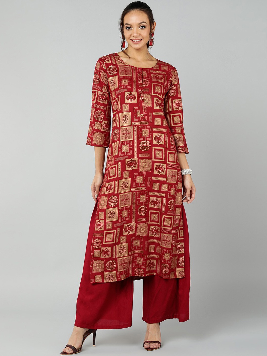 

Jaipur Folk Women Maroon Ethnic Motifs Printed Kurta