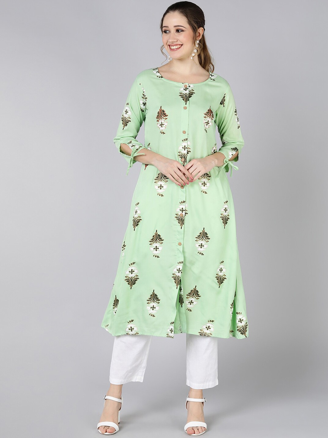 

Jaipur Folk Women Green Floral Printed Kurta