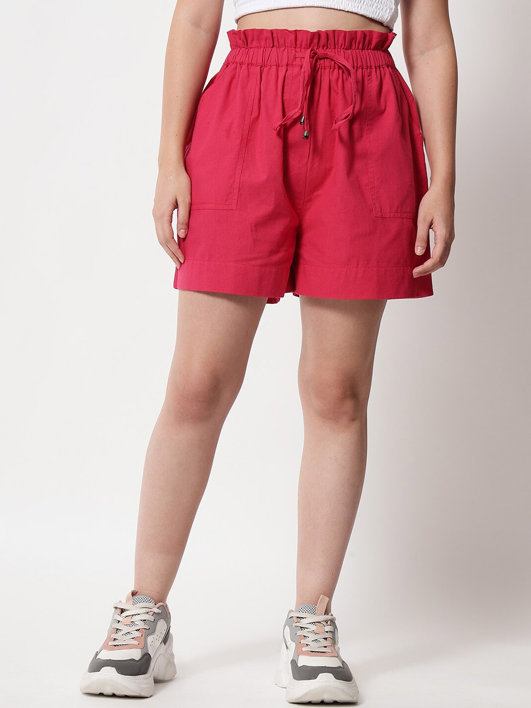 

Orchid Blues Women Fuchsia High-Rise Pure Cotton Shorts