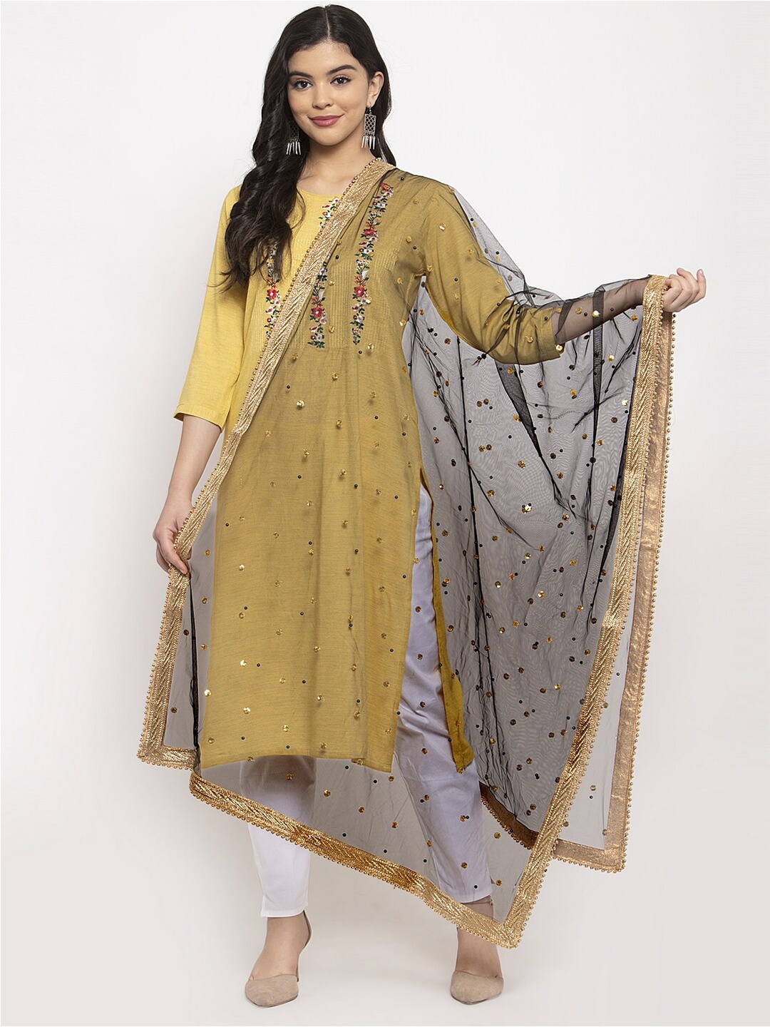 

Clora Creation Black & Gold-Toned Embellished Dupatta