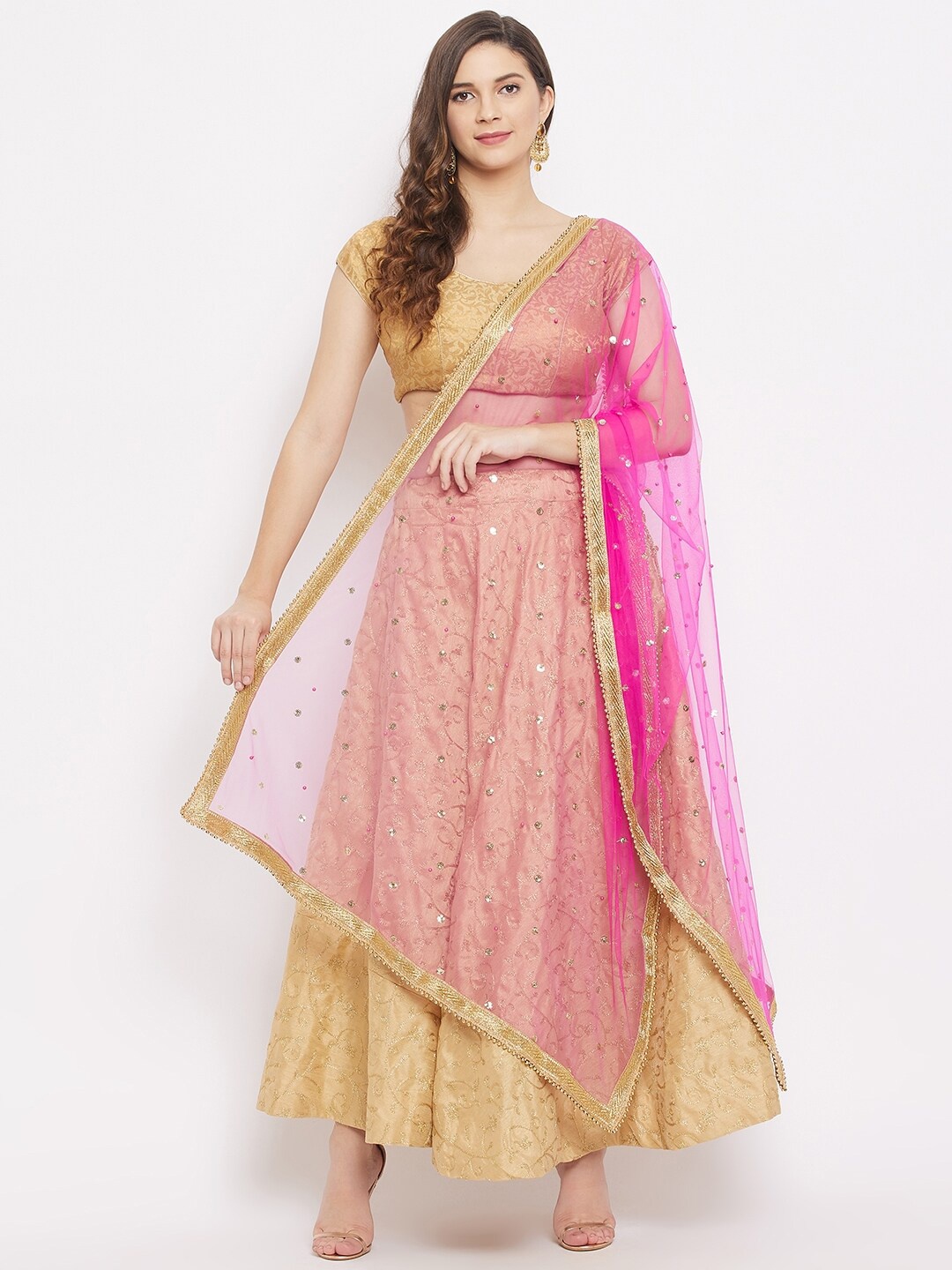 

Clora Creation Magenta & Gold-Toned Embroidered Dupatta with Sequinned