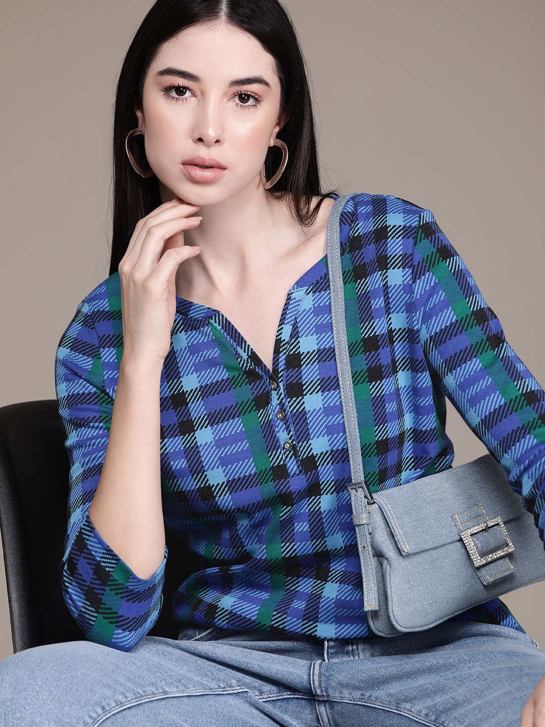 

Macy's Karen Scott Checked Top, Blue