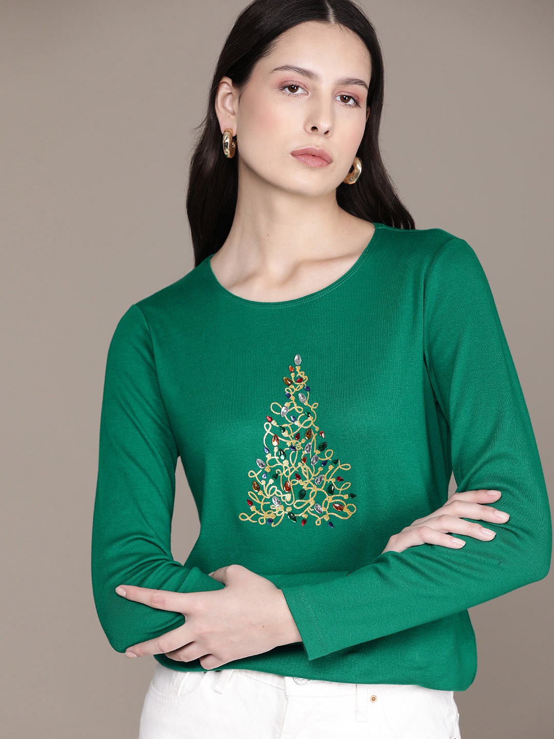 

Macy's Karen Scott Embellished Detail Pure Cotton Top, Green