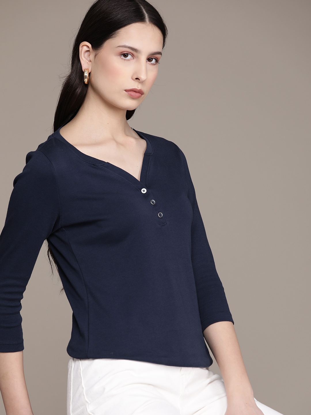 

Macy's Karen Scott Women Solid Cotton Top, Navy blue