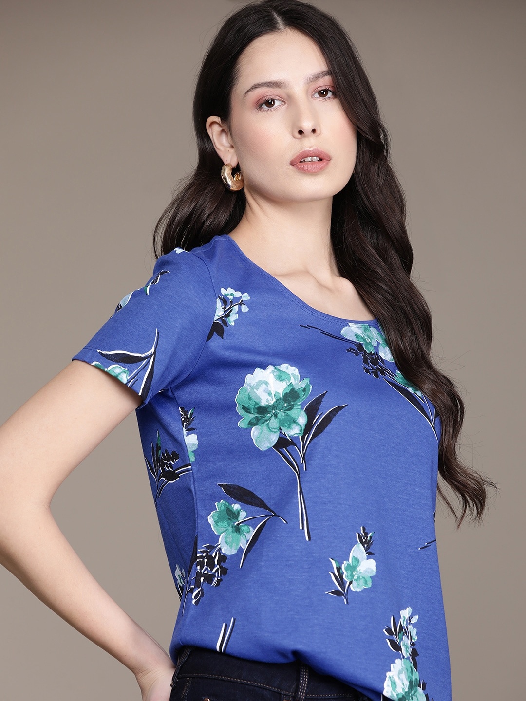 

Macy's Karen Scott Floral Printed Regular Fit Top, Blue