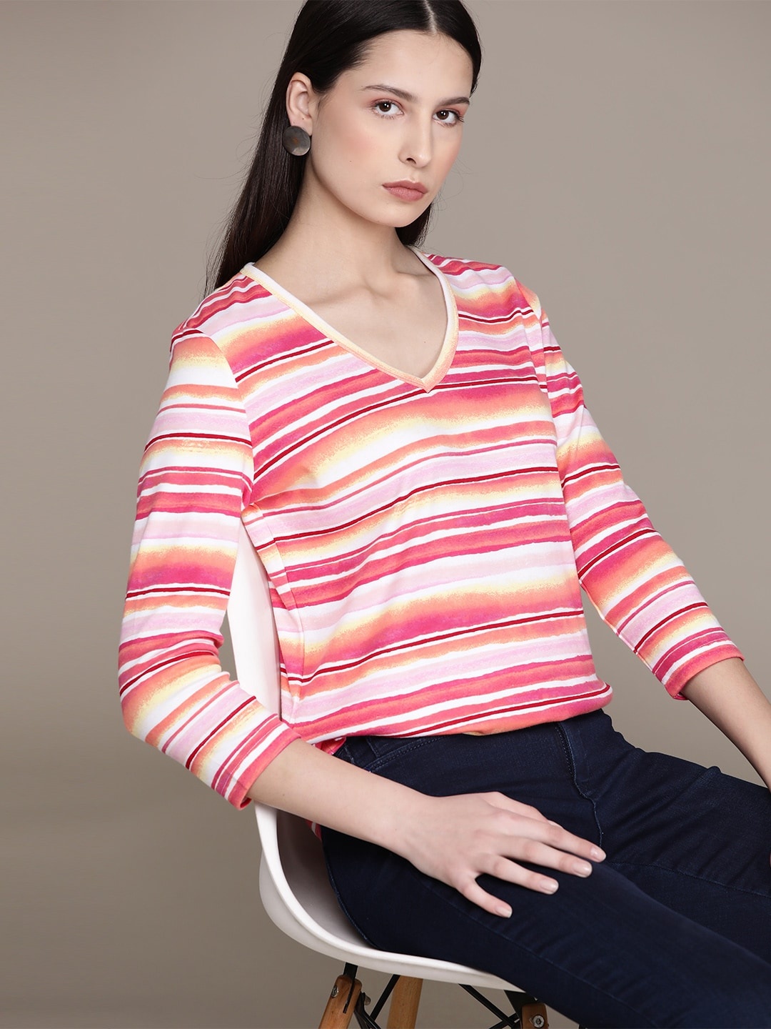 

Macy's Karen Scott Striped V-Neck T-shirt, Pink