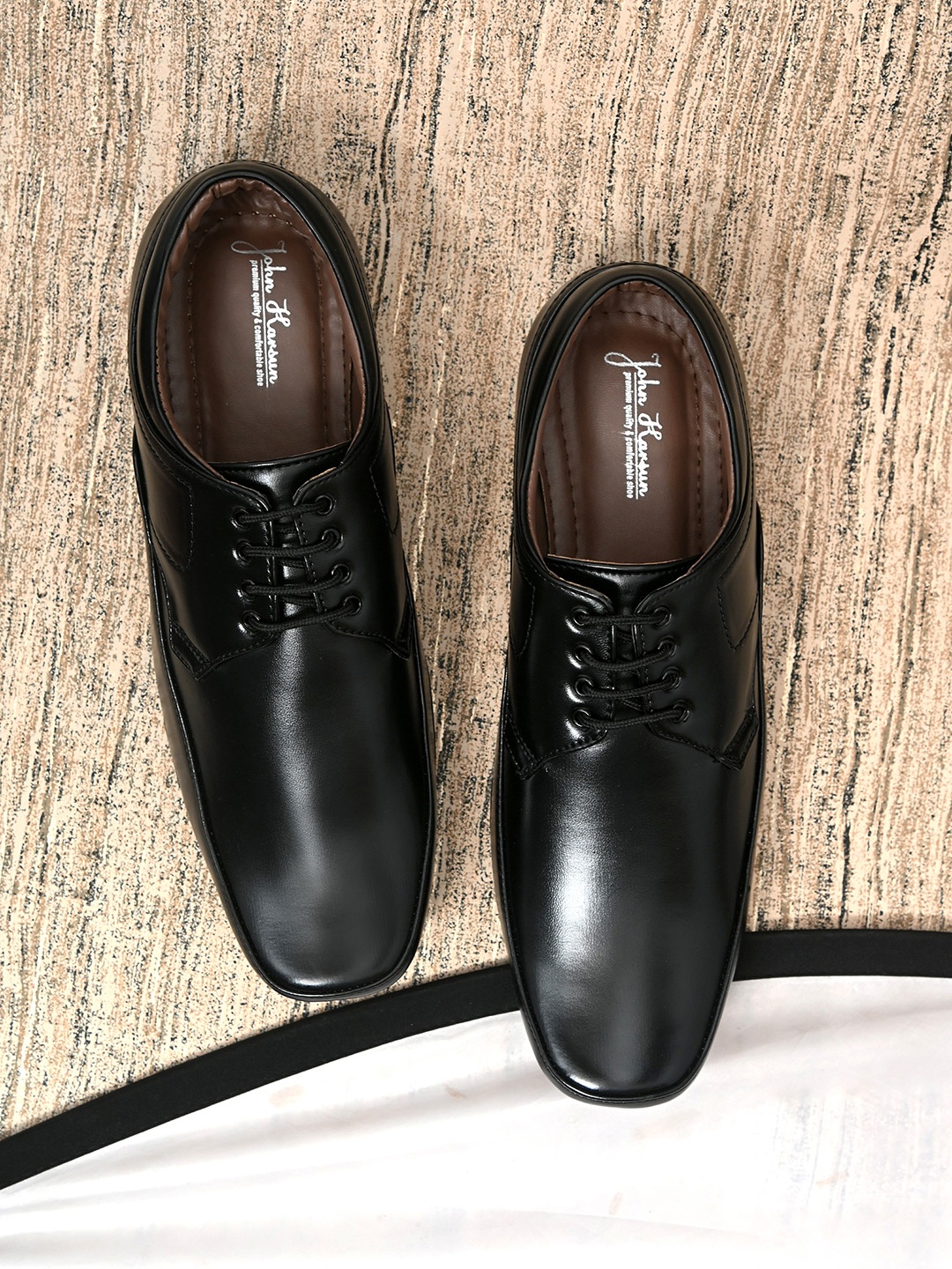 

John Karsun Men Black Square-Toed Derby Shoes