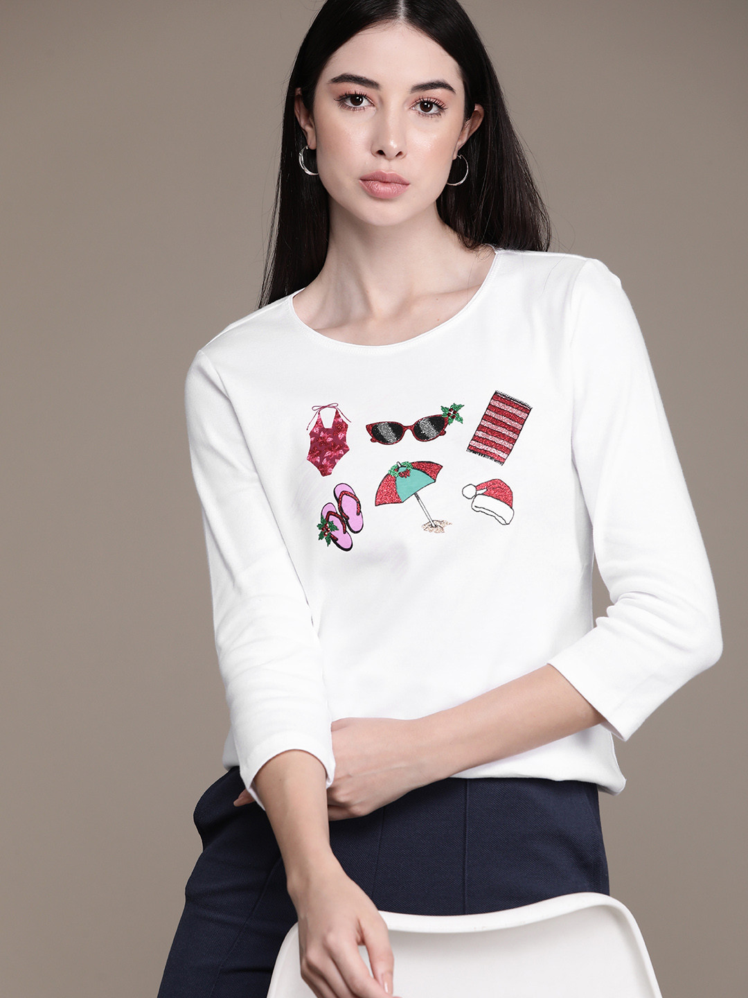 

Macy's Karen Scott Printed Pure Cotton Longline Top, White