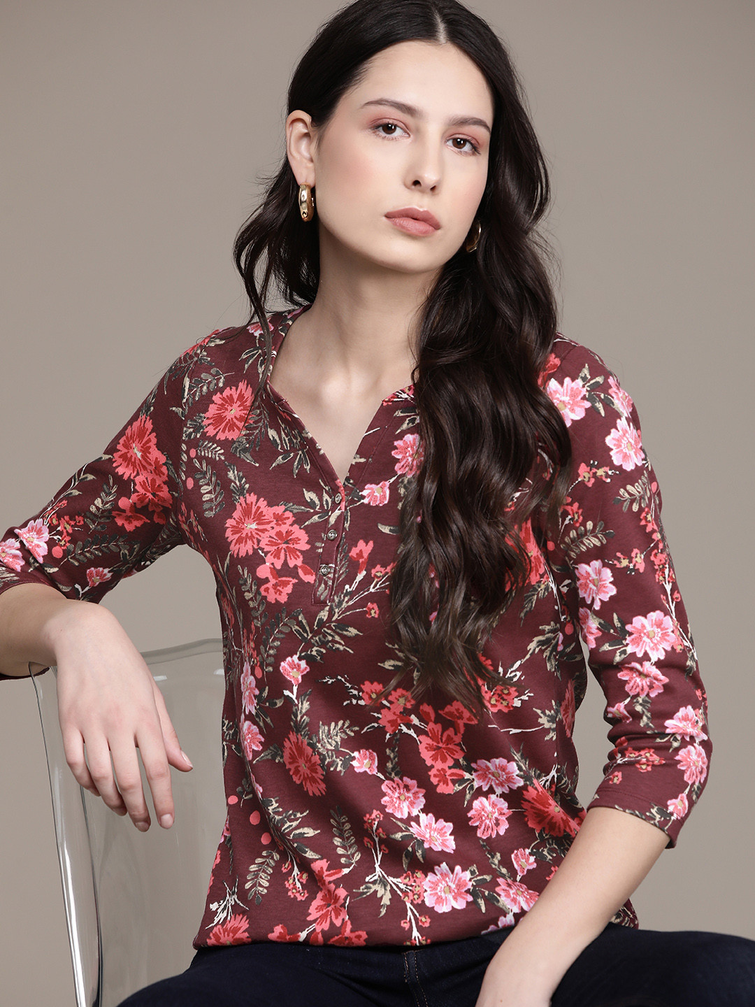 

Macy's Karen Scott Floral Print Top, Maroon