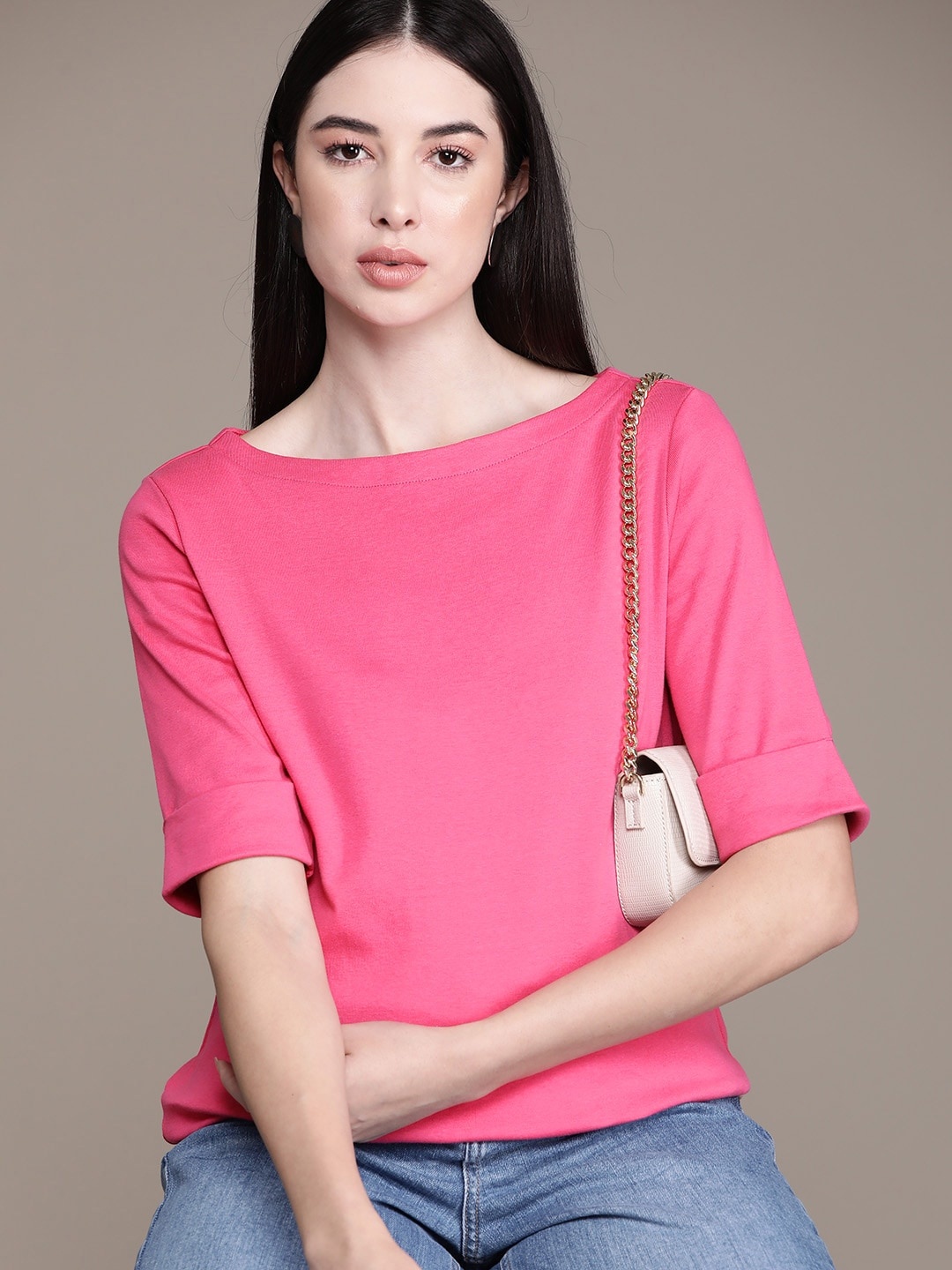 

Macy's Karen Scott Women Boat Neck Pure Cotton T-shirt, Pink