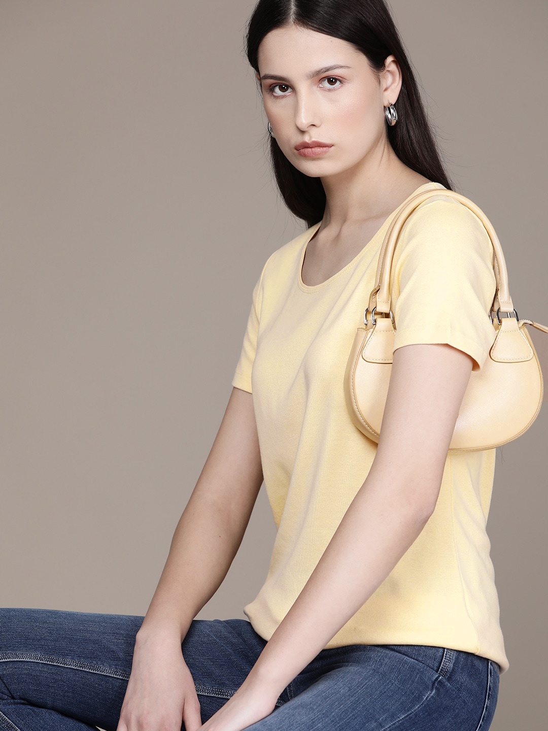

Macy's Karen Scott Women Solid Pure Cotton T-shirt, Yellow