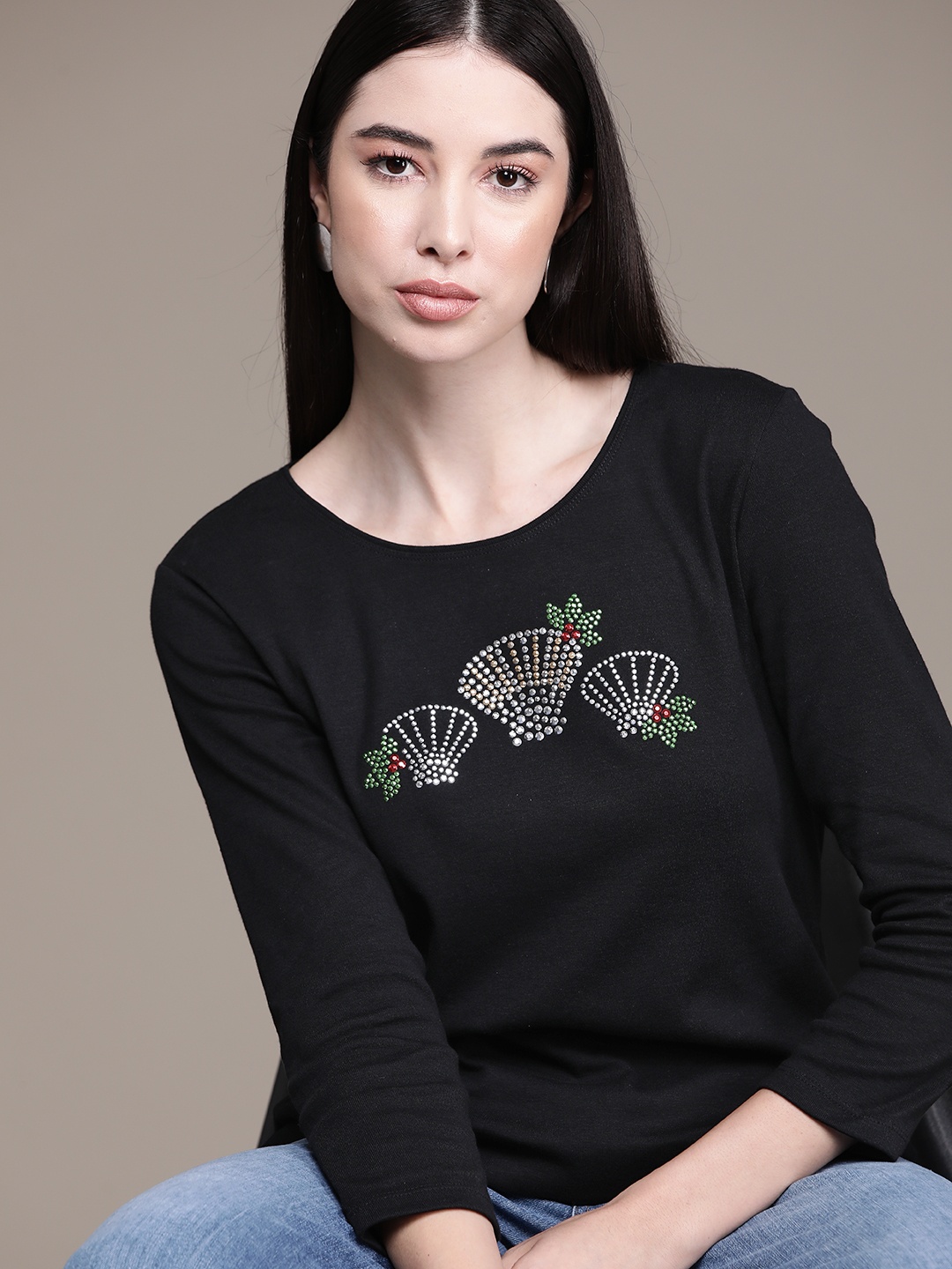 

Macy's Karen Scott Women Embroidered T-shirt, Black