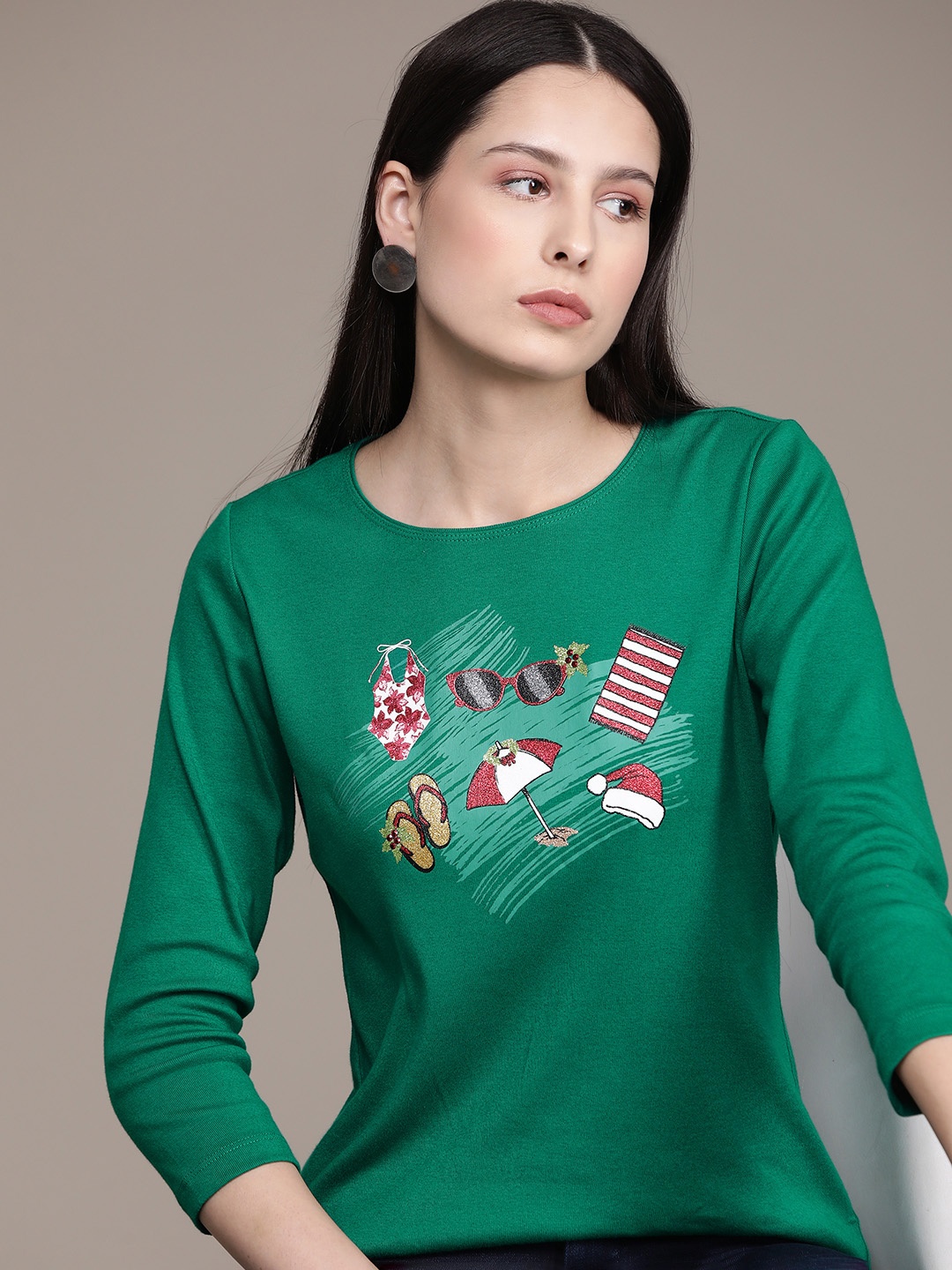 

Macy's Karen Scott Printed Pure Cotton Longline Top, Green