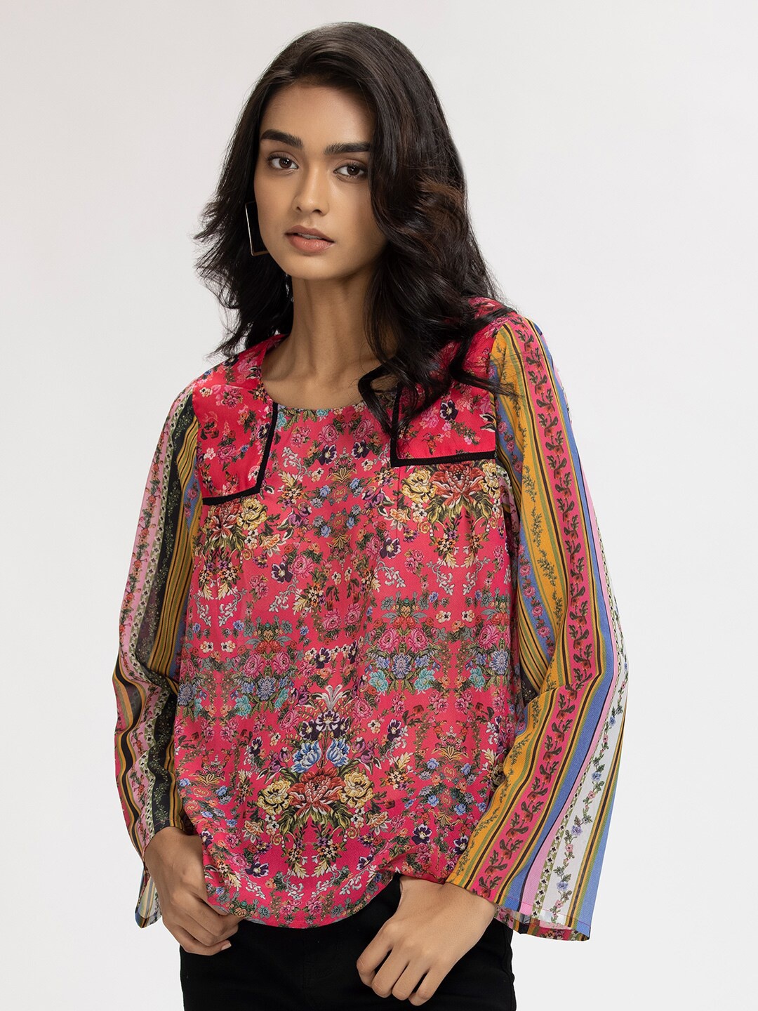 

SHAYE Pink Floral Print Semi Sheer Loilta Top