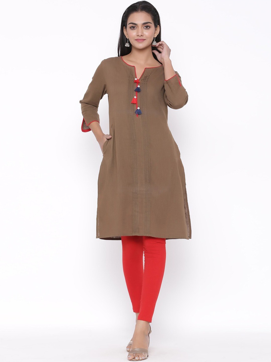 

fabGLOBAL Women Brown Solid Kurta
