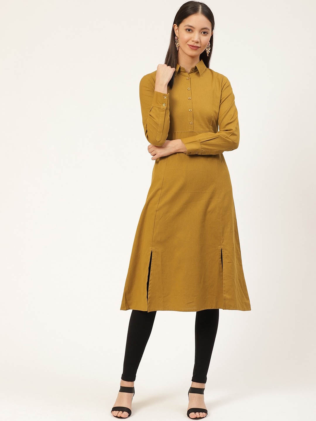 

fabGLOBAL Women Olive Green A-Line Kurta