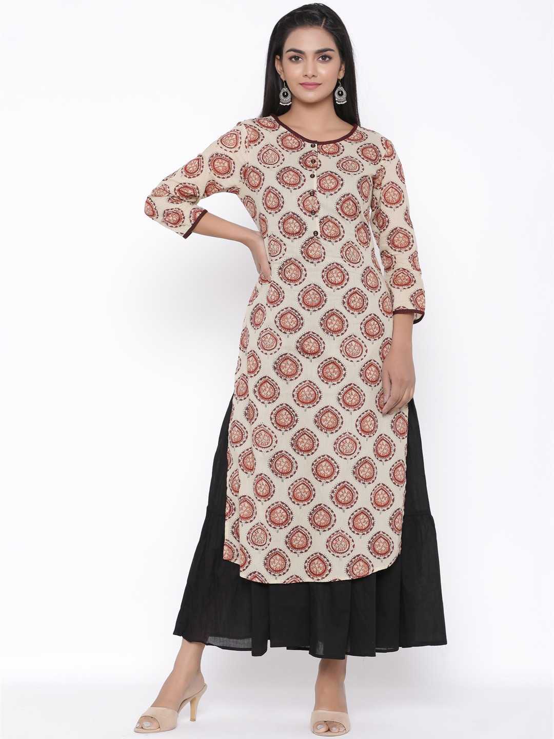 

fabGLOBAL Women Maroon Ethnic Motifs Printed Kurta with Palazzos & With Dupatta