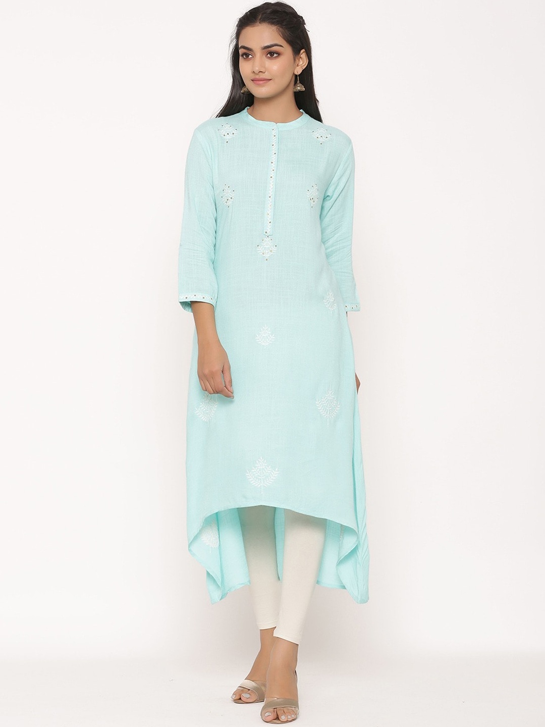 

fabGLOBAL Women Blue Ethnic Motifs Embroidered Thread Work Kurta