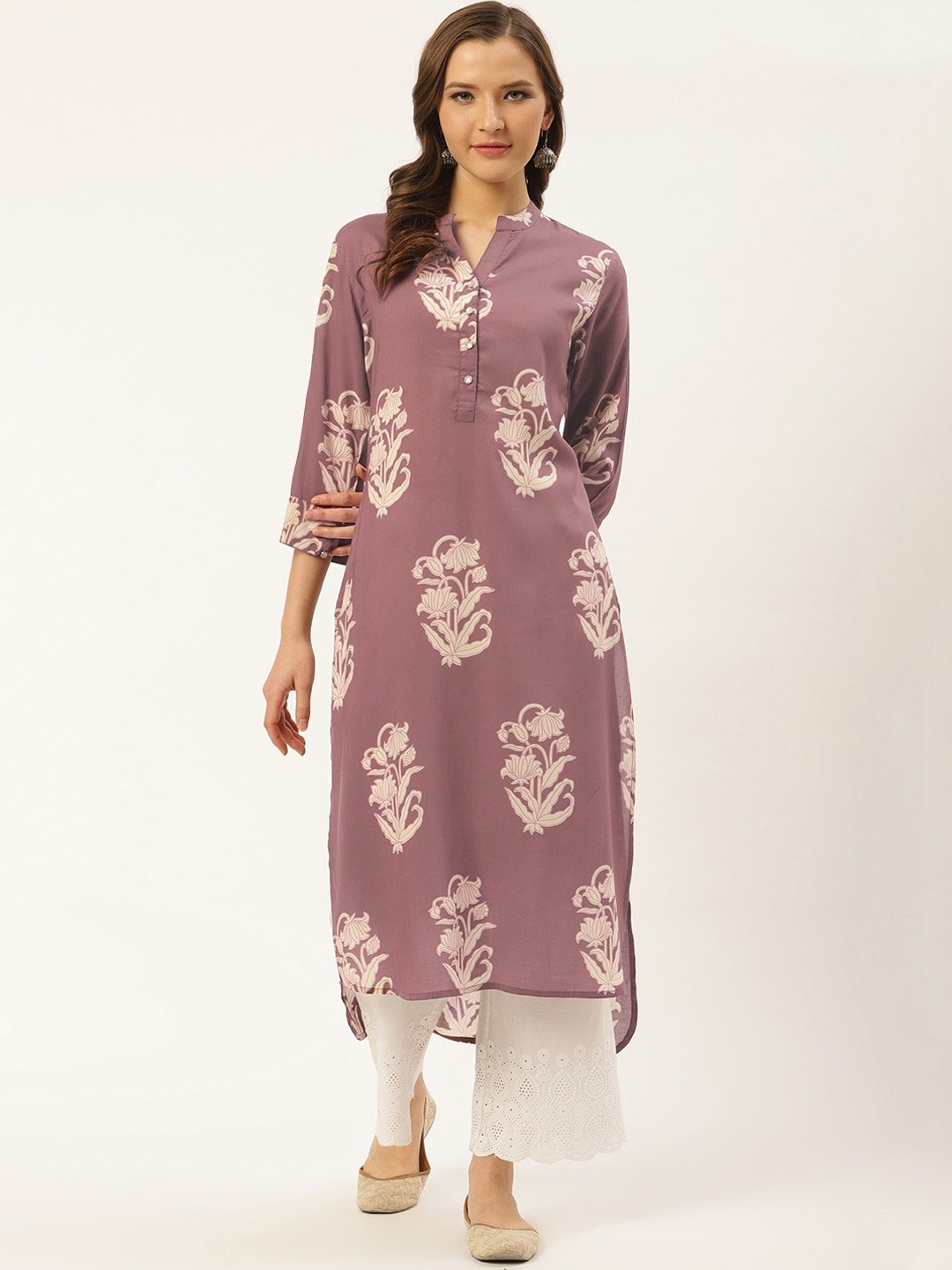 

fabGLOBAL Women Brown Floral Printed Kurta