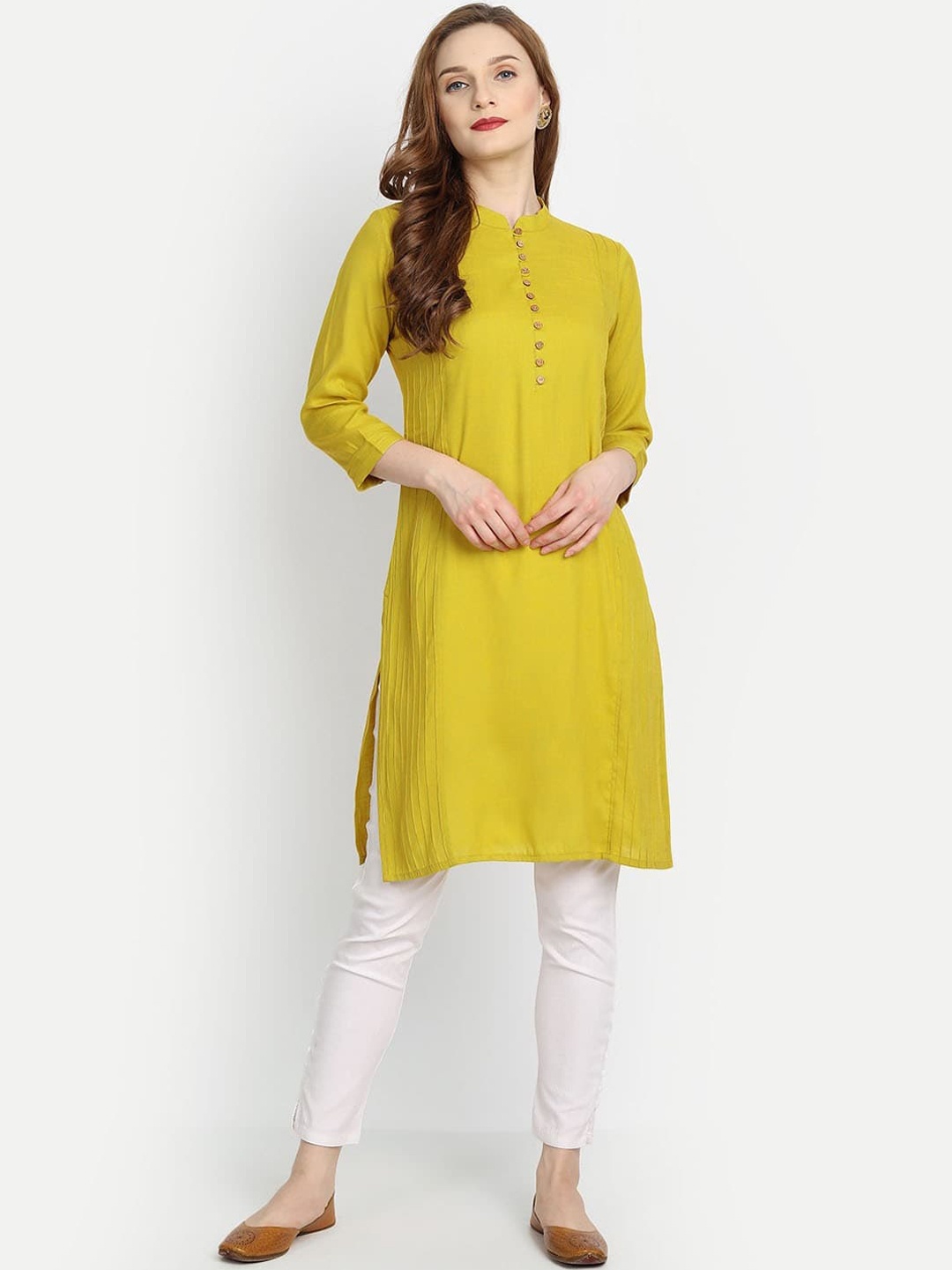 

fabGLOBAL Women Yellow Solid Kurta