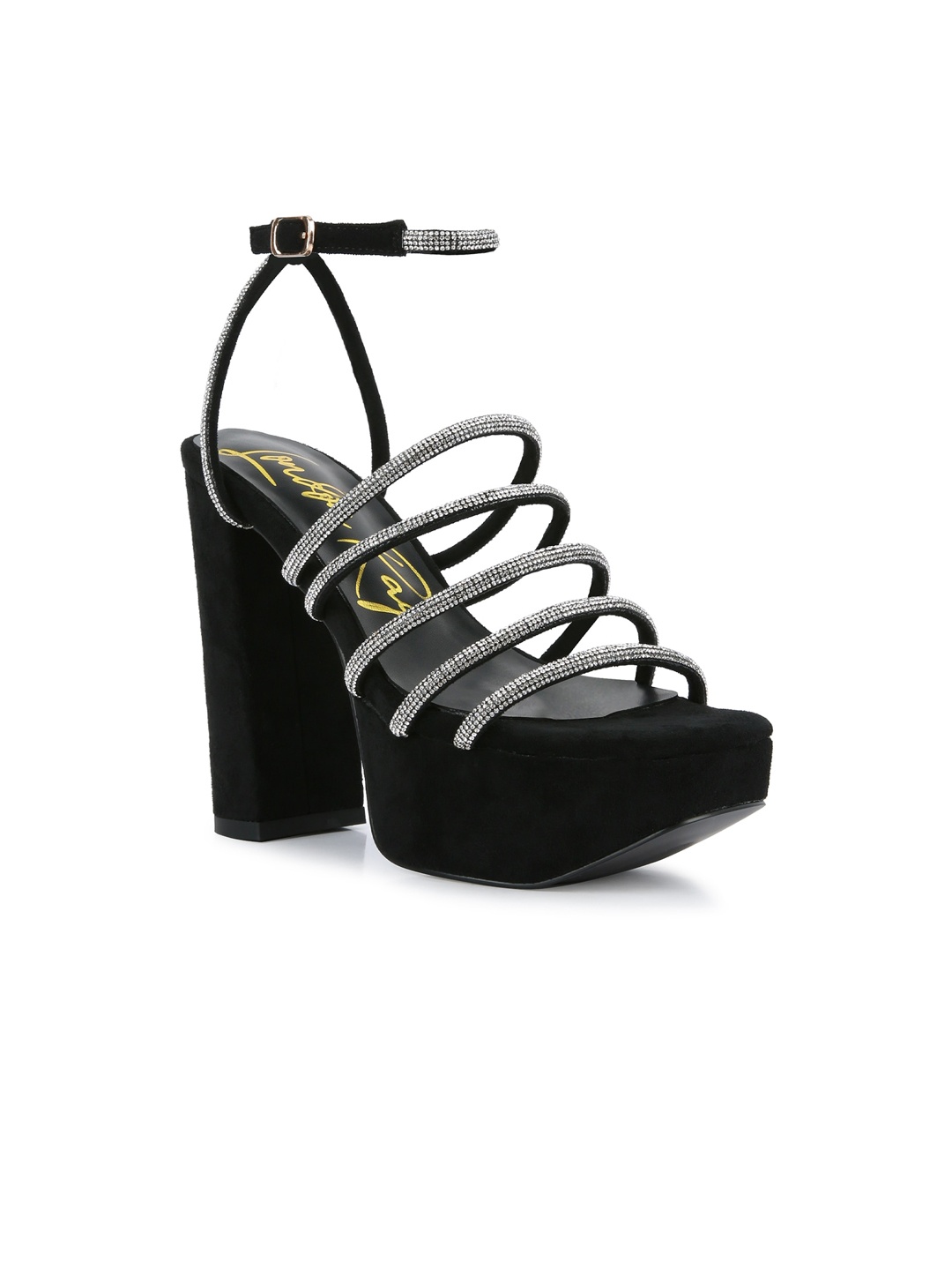 

London Rag Black Suede Party Block Gladiators with Buckles