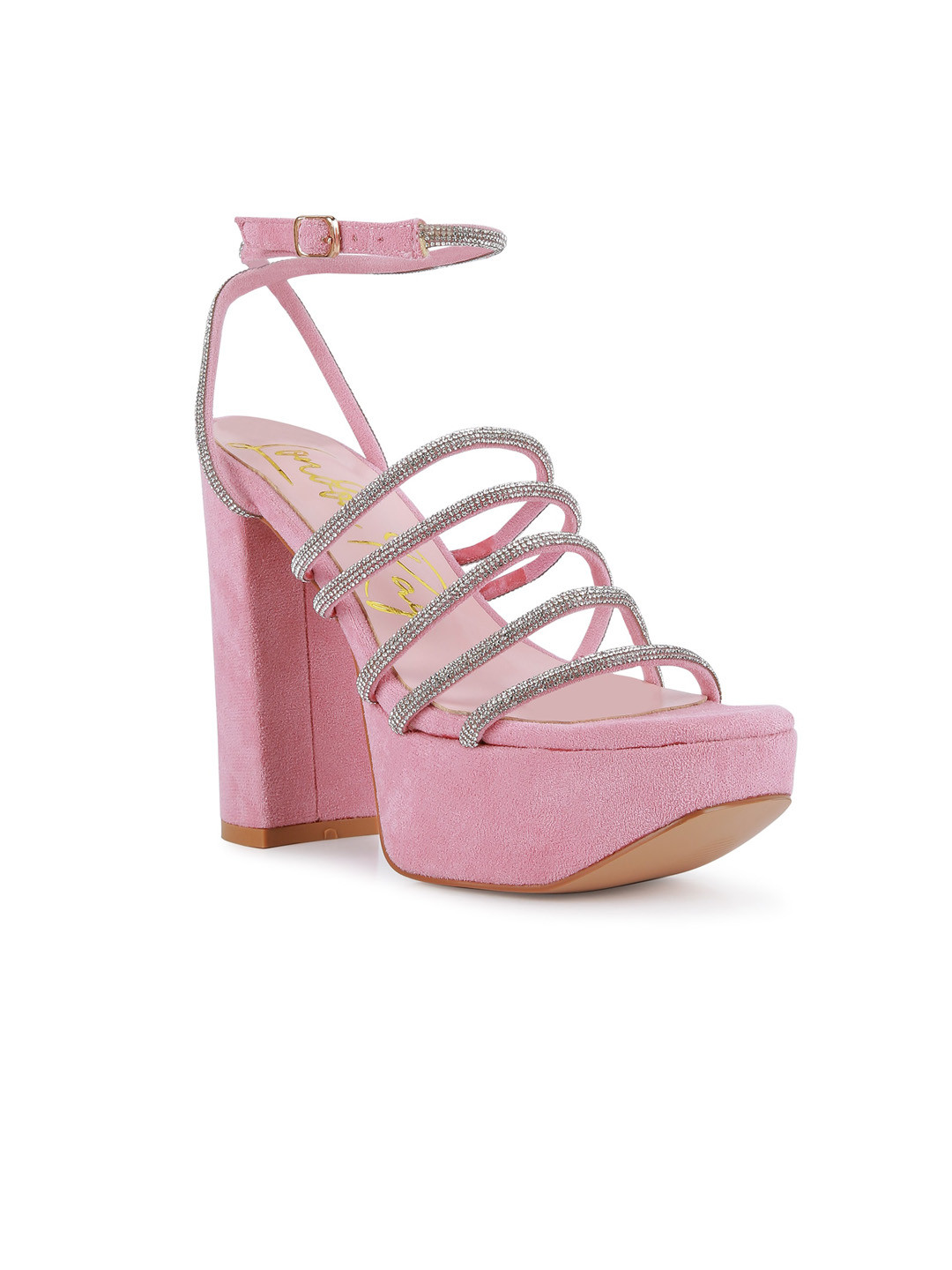 

London Rag Pink Embellished Suede Party Block Heels