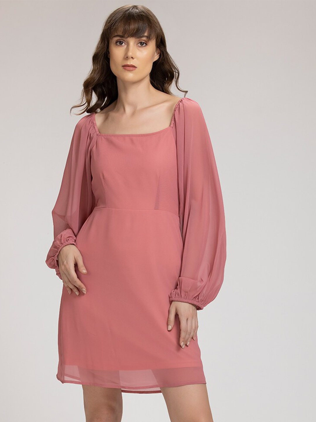 

SHAYE Women Rose A-Line Square Neck Cuffed Sleeves Dress