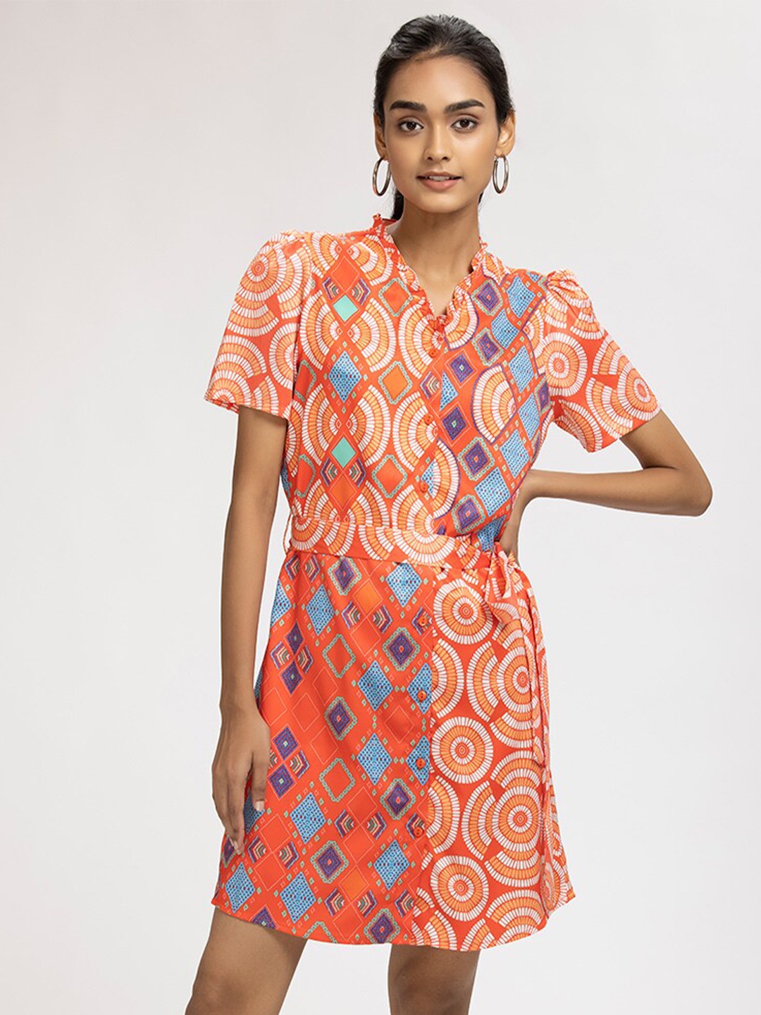 

SHAYE Women Orange & Blue Casual Dress