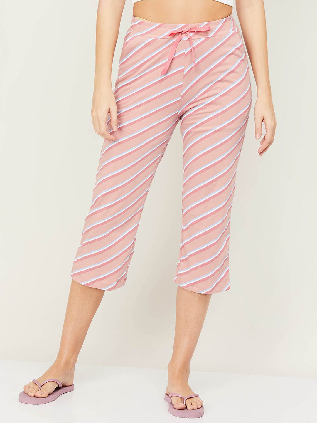 

Ginger by Lifestyle Women Pink & Blue Striped Lounge Capris