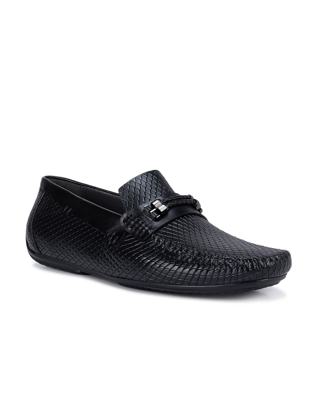 

ROSSO BRUNELLO Men Black Textured Leather Loafers