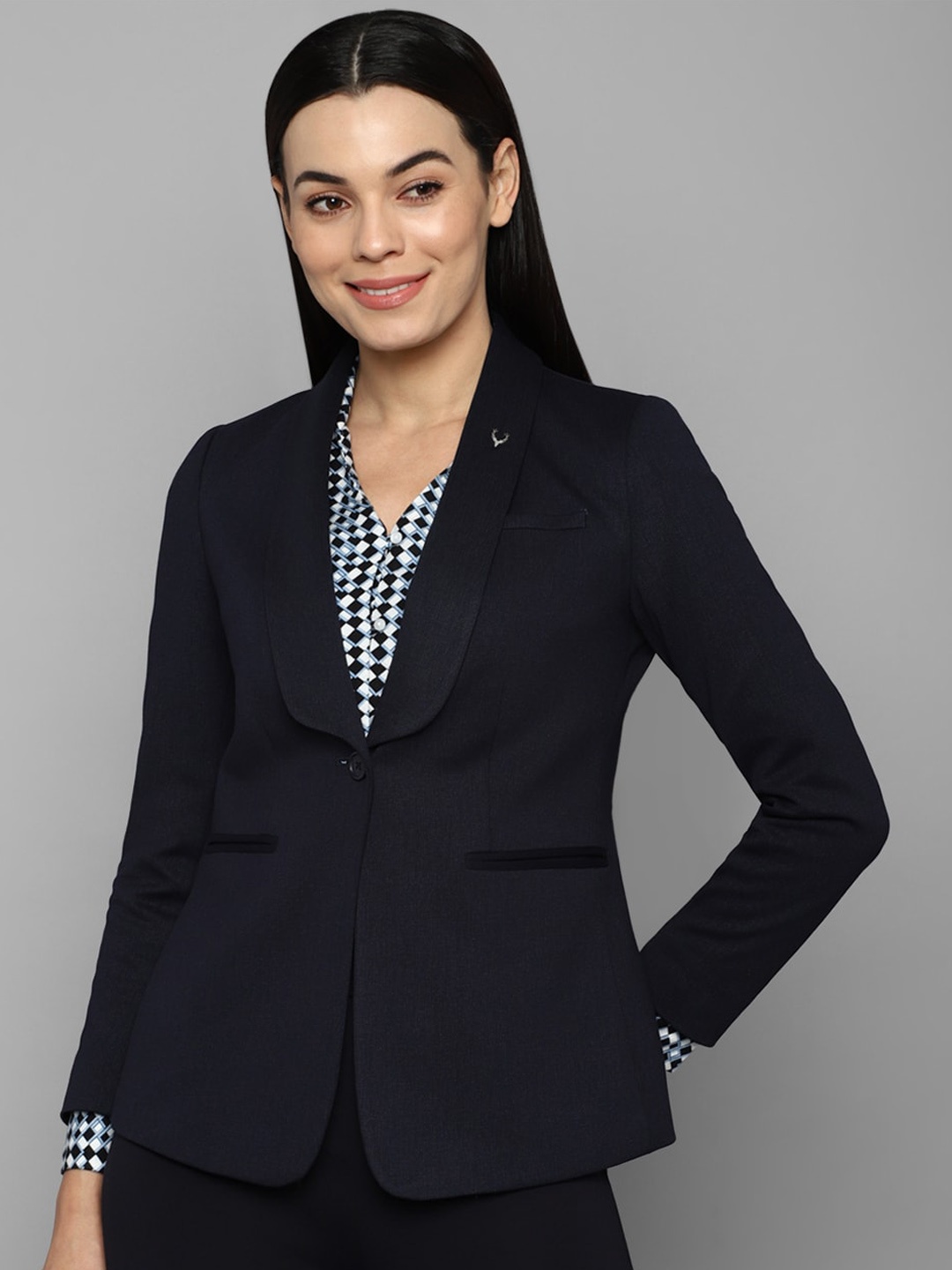 

Allen Solly Woman Women Navy Blue Solid Single-Breasted Casual Blazer