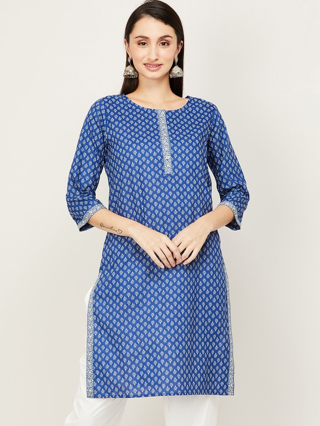 

Melange by Lifestyle Women Blue Ethnic Motifs Printed Kurta