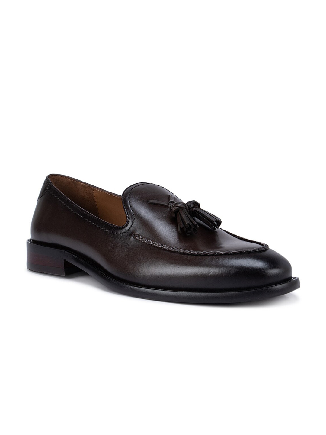 

ROSSO BRUNELLO Men Brown Textured Pointed-Toe Formal Loafers