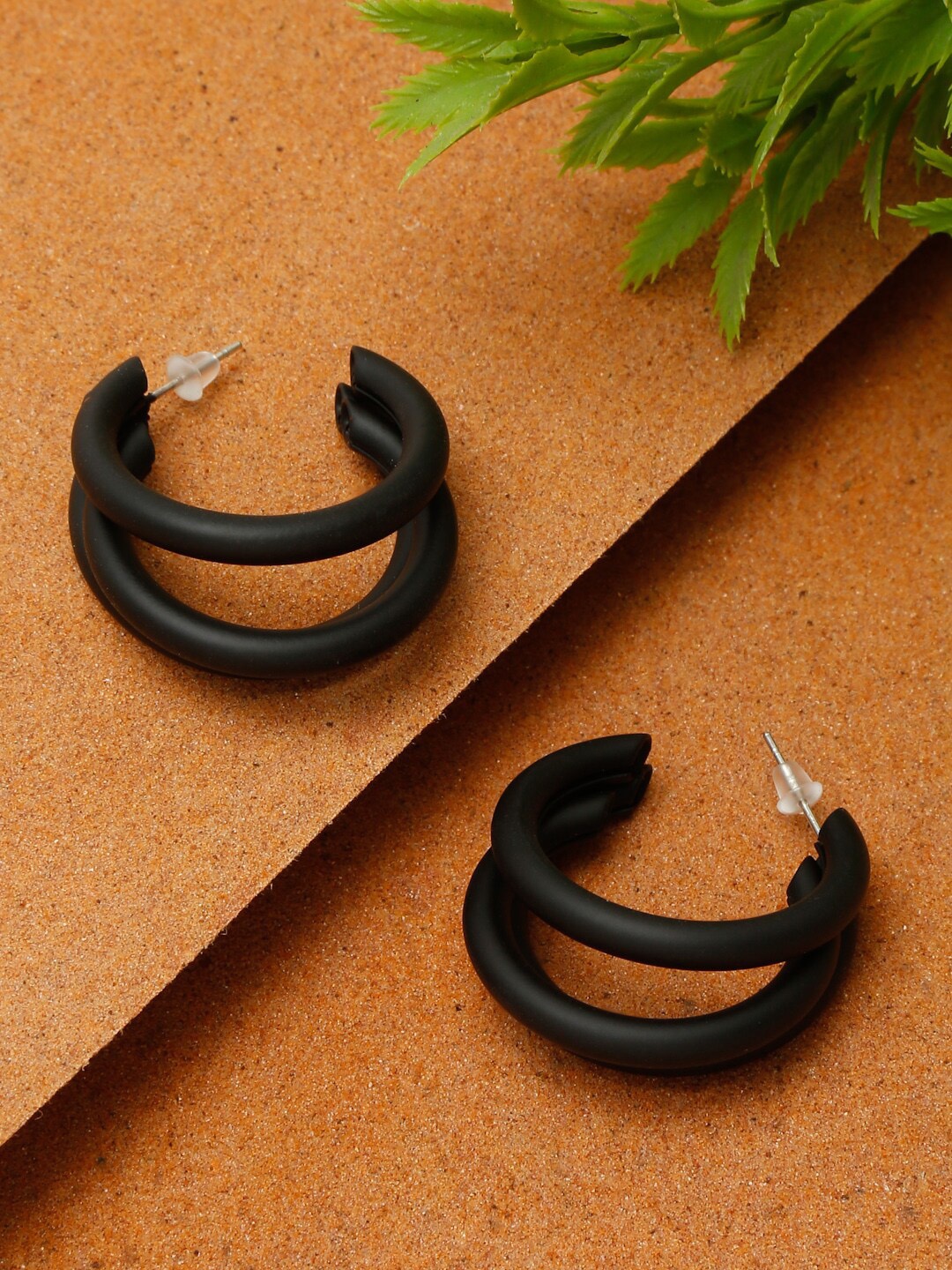 

YouBella Black Contemporary Half Hoop Earrings