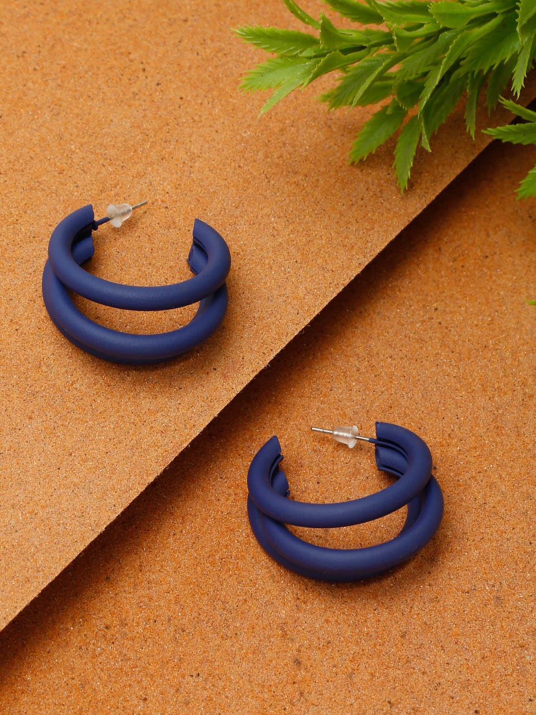 

YouBella Navy Blue Contemporary Half Hoop Earrings