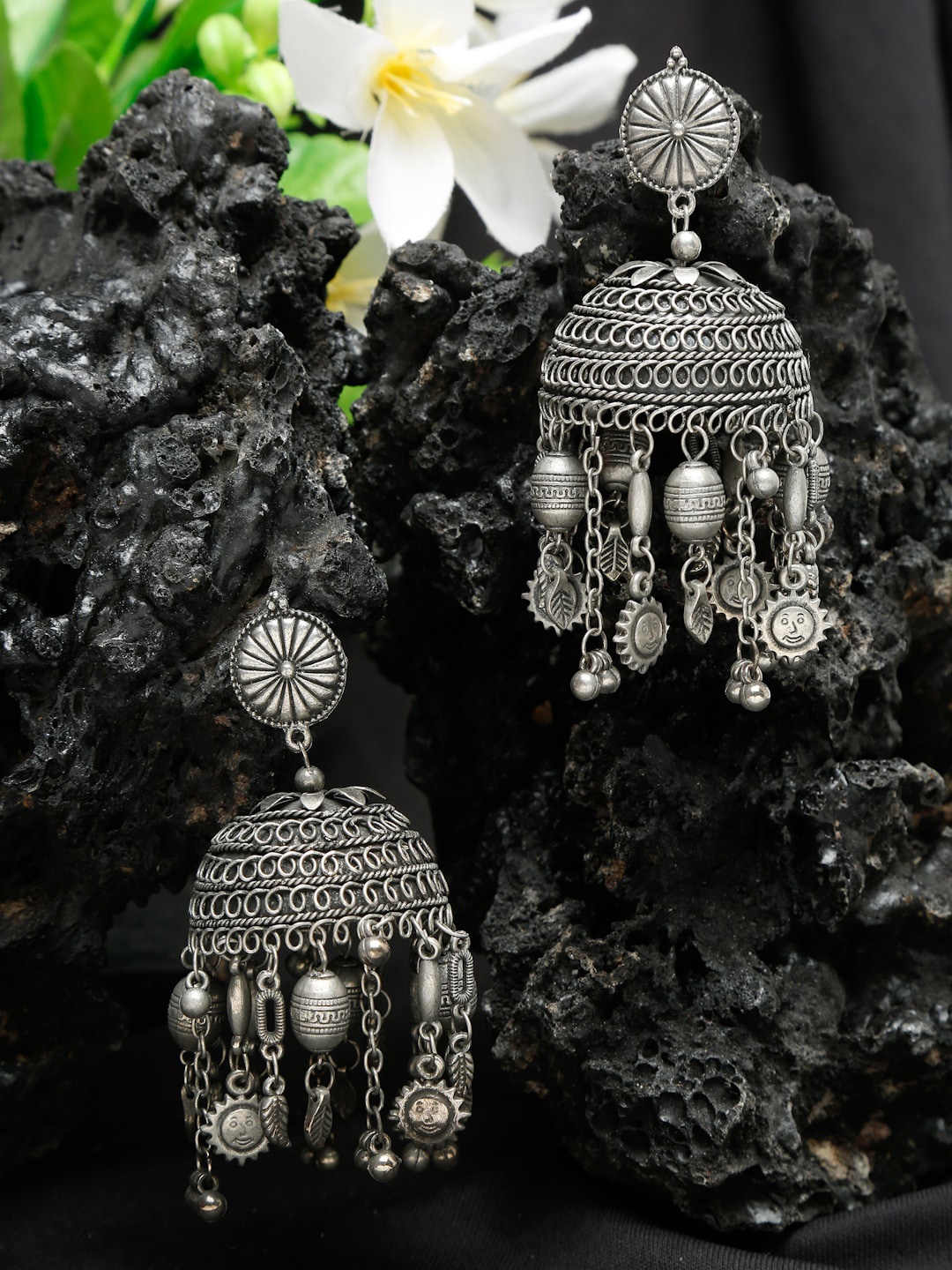 

YouBella Silver-Toned Contemporary Jhumkas Earrings